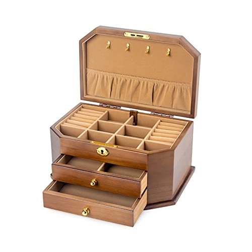 Generisch Schmuckschatulle aus Holz für Damen, Organizer-Box aus Massivholz mit Schloss für Schmuck, Uhren, Halsketten, Ringe, Aufbewahrungsbox von Generisch