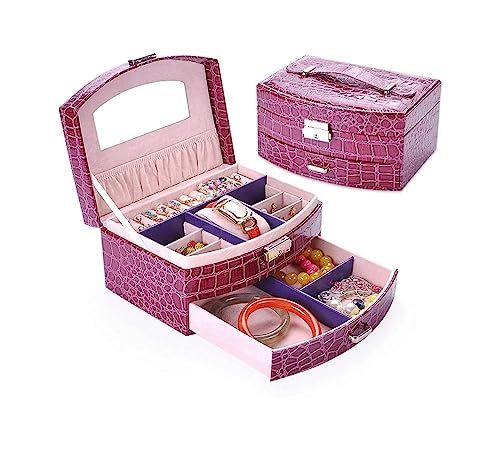 Generisch Schmuckschatullen Aufbewahrungsvitrine mit Schloss und Griff große Kapazität Reise-Schmuck-Organizer-Box Armbänder Halsketten Organizer für Damen von Generisch