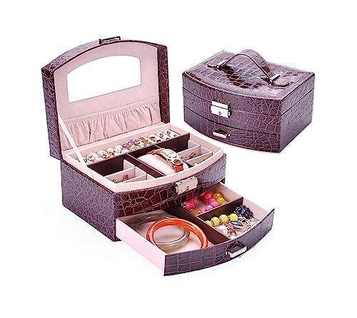 Generisch Schmuckschatullen Aufbewahrungsvitrine mit Schloss und Griff große Kapazität Reise-Schmuck-Organizer-Box Armbänder Halsketten Organizer für Damen von Generisch