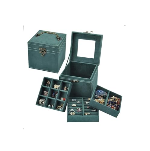 Generisch Schmuckschatullen mit Retro-Griff tragbarer Reise-Schmuck-Organizer-Halter Schmuck-Organizer-Box für Damen (grün) von Generisch