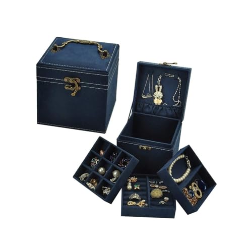 Generisch Schmuckschatullen mit Retro-Griff tragbarer Reise-Schmuck-Organizer-Halter Schmuck-Organizer-Box für Damen (grün) von Generisch