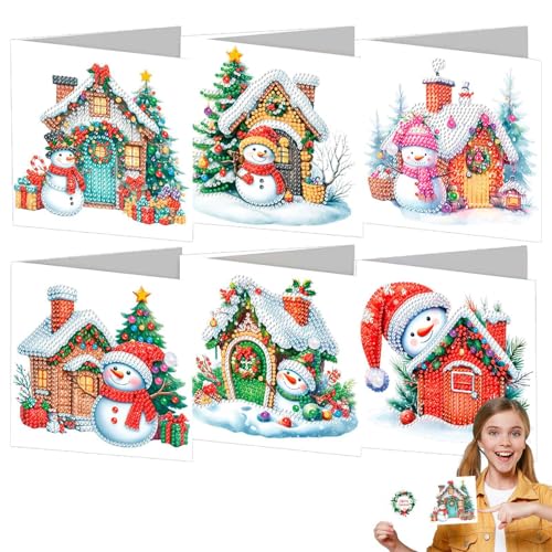 Generisch Schneemann-Weihnachtsgrußkarten,Schneemann-Grußkarte | 6X Bastelkarten mit Strassstein-Malerei und Umschlägen - Weihnachtliche Strass-Kunst-Malkarten zum Basteln im Urlaub von Generisch