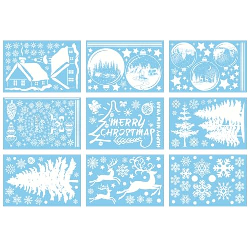 Generisch Silber Buchstaben Aufkleber hängende Glasfensterdekoration mit Schneeflocken-Rentier-Aufklebern, festliche Weihnachtsaufkleber (9 Stück) Japan Sticker (Sky Blue, One Size) von Generisch