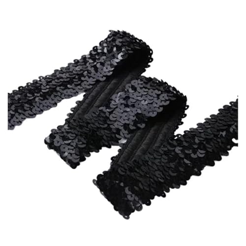 Generisch Spitze mit Pailletten, Schwarz, 3 cm, Stretchstoff, elastisches Spitzenbesatzband, gedehnt, Paillette, Nähen, Kopfbedeckung, Bekleidungszubehör, 1 Yard von Generisch