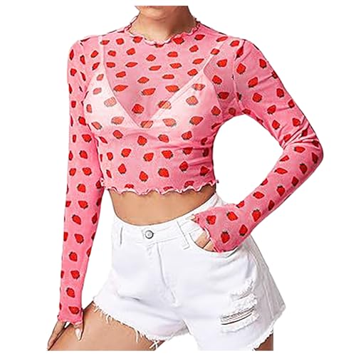 Generisch Spitzen Oberteile Damen-Spitzenbody Y2k Rave Outfit Streetwear Sexy Netzoberteil Party Top für Karneval Fashion mit Netzstoff Sexy Oberteil Party Outfit Langarm von Generisch