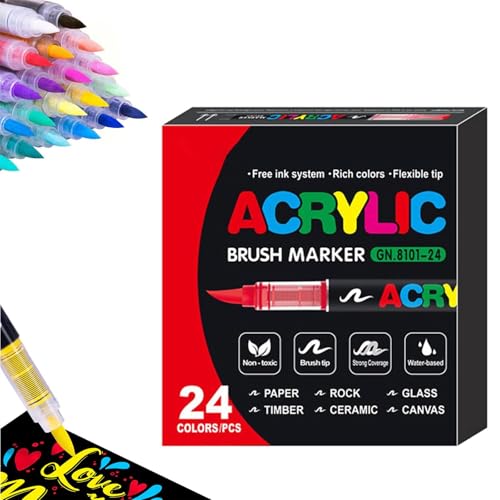 Generisch Stellaya Straight Liquid Acrylic Marker,Acrylic Brush Markers for Adult Coloring,Professional Acrylic Paint Markers Set Brush Tip - for Painting Stones Cloth von Generisch