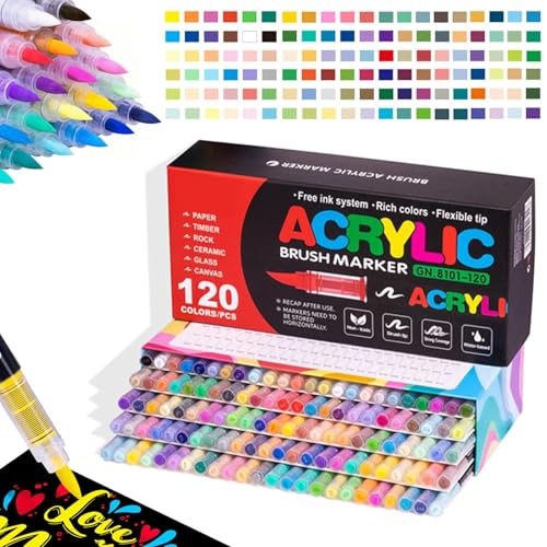 Generisch Stellaya Straight Liquid Acrylic Marker,Acrylic Brush Markers for Adult Coloring,Professional Acrylic Paint Markers Set Brush Tip - for Painting Stones Cloth von Generisch