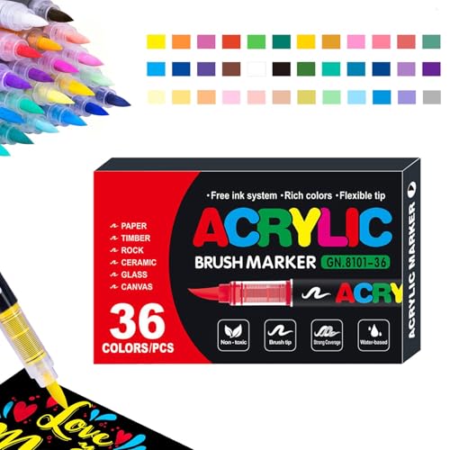 Generisch Stellaya Straight Liquid Acrylic Marker,Acrylic Brush Markers for Adult Coloring,Professional Acrylic Paint Markers Set Brush Tip - for Painting Stones Cloth von Generisch