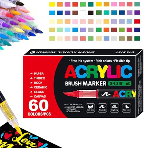 Generisch Stellaya Straight Liquid Acrylic Marker,Acrylic Brush Markers for Adult Coloring,Professional Acrylic Paint Markers Set Brush Tip - for Painting Stones Cloth von Generisch