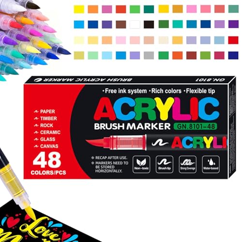 Generisch Stellaya Straight Liquid Acrylic Marker,Acrylic Brush Markers for Adult Coloring,Professional Acrylic Paint Markers Set Brush Tip - for Painting Stones Cloth von Generisch