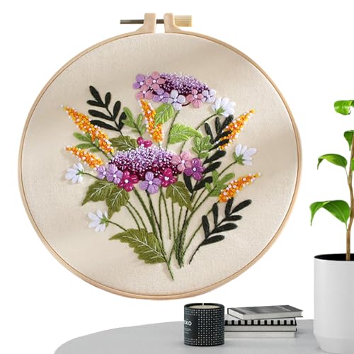 Generisch Stickset Für Anfänger Stick-Anfänger-Sets Mit Blumen- Oder Pflanzenmustern Und Anleitung, Stickrahmen Aus Bambus, Stickgarn Und Werkzeug Stich-Übungsset von Generisch