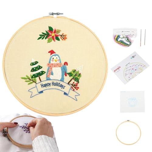 Generisch Stickset Weihnachten,Stickset für Anfänger - Winter Stickset Handstickset | Weihnachts-Stickmuster, Anfänger-Stickset für Wohnzimmer, Schlafzimmer, Anfänger, Familie von Generisch