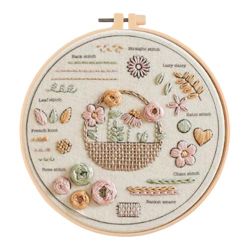 Generisch Stickset für Anfänger Blume Sticken Set Erwachsene DIY Kreuzstich Stick Set Starter Embroidery Kit mit Stickrahmen Farbfäden und Werkzeuge-#10 von Generisch