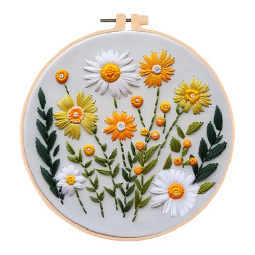 Generisch Stickset für Anfänger Blume Sticken Set Erwachsene DIY Kreuzstich Stick Set Starter Embroidery Kit mit Stickrahmen Farbfäden und Werkzeuge-#8 von Generisch