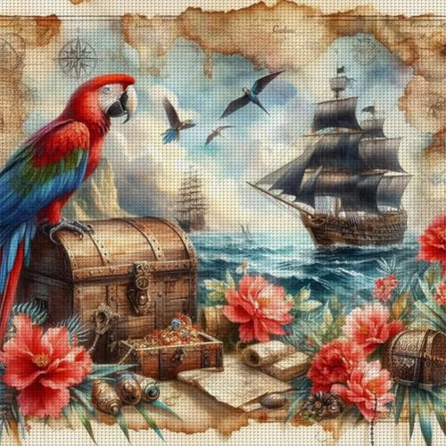 Generisch Strand Landschaft Kreuzstich Set, Stickvorlagen Stickbilder Vorgedruckt Kreuzstich Stickpackungen Cross Stitch Kit Stickset Sticken Set Erwachsene Anfänger 45x45cm-#4 von Generisch