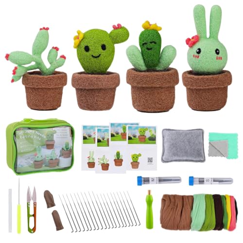 Generisch Sukkulenten-Nadelfilz-Anfänger-Kits,Nadelfilz-Kit für Anfänger, Nadelfilz-Starterset, Sukkulenten-Filz-Sets, Wolle-Rohstoffpaket für kleine Blumentopf-Dekorationen, Topfpflanzen von Generisch