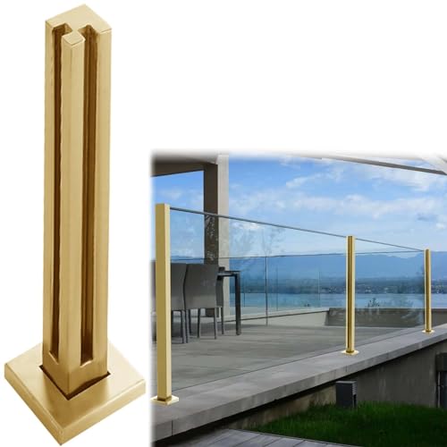 Generisch Terrassenbeläge, Glasgeländer-Klemmen, Gold, Treppenhaus, Balkon, Zaun, Glasgeländer-Säulenpfosten, Balustradenstange aus Edelstahl mit Schrauben (Gold-Eckpfosten, 90 cm (35 3/8 Zoll)) von Generisch