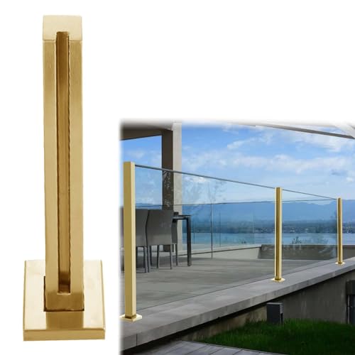 Generisch Terrassenbeläge, Glasgeländer-Klemmen, Gold, Treppenhaus, Balkon, Zaun, Glasgeländer-Säulenpfosten, Balustradenstange aus Edelstahl mit Schrauben (Gold-Endpfosten, 100 cm (39 3/8 Zoll)) von Generisch