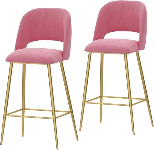 Generisch Thekenhocker, Barhocker, 2er-Set, mit Samtstoff gepolsterter Sitz mit Rückenlehne und schwarzen Metallbeinen, Küchen-Frühstücksbarhocker, Thekenstuhl, Sitzhöhe 75 cm (Rosa, 75 cm) von Generisch