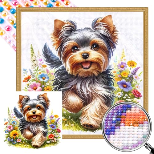 Generisch Tier Diamond Painting Bilder Quadratische Steine 45x45cm Groß 5D Diamant Painting Full Square Drill Cross Stitch Embroidery Kit Basteln Erwachsene Mosaik Geschenk-Yorkshire Terrier von Generisch