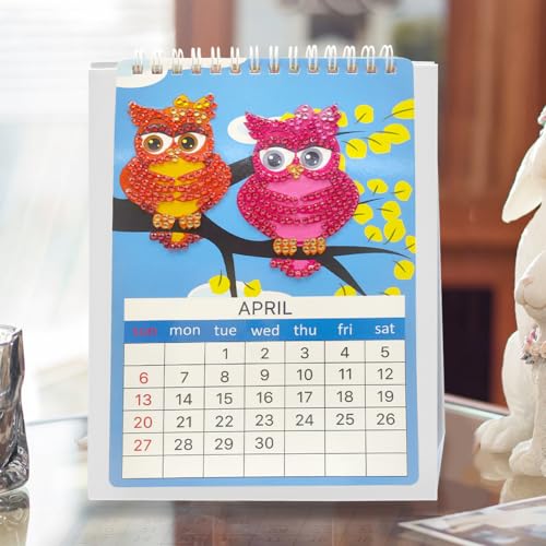 Generisch Tischkalender 2025 mit Diamond Painting, Eule Monatskalender 2025,Aufstellen kalender, 21x16cm, Bürokalender, Ringbindung, Geschenk von Generisch