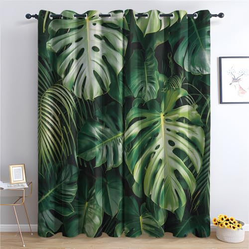 Generisch Tropisches Monstera Vorhang, Blätter Gardinen mit Ösen 2er Set Verdunkelungsvorhang, Grüne Blätter Vorhänge, Wohnzimmer Schlafzimmer Kinderzimmer Blickdichte vorhänge, 150x166 cm j1&-124 von Generisch