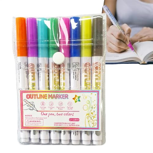 Generisch Umriss permanente Markierungen, Schimmermarkierungen umrissen Stifte | 8x Umriss Squiggles Shimmer Marker Set,Zeichnen von Stiften für Schreiben, Karten und Kunsthandwerksschrottbuchung von Generisch