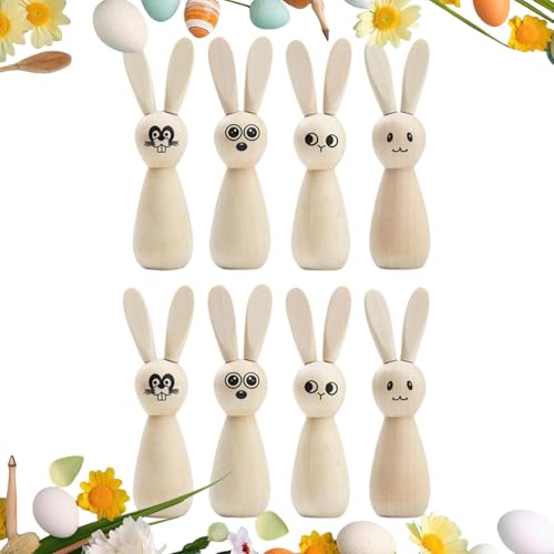 Generisch Unfertiger hölzerner, unvollendeter hölzerner Figur,Kaninchenstatue -Set von 8 | Unvollendete Peg Dolls Ostern Kaninchenstatue Bunny Figuren leer, um für Kunst zu malen von Generisch