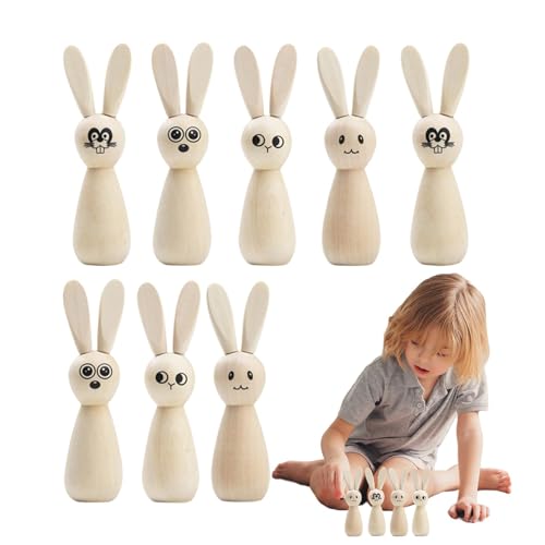 Generisch Unfertiger hölzerner Figur, unvollendeter Holzfür Handwerk - Animal Doll Set von 8,Unvollendete Peg Dolls Ostern Kaninchenstatue Bunny Figuren leer, um für Kunst zu malen von Generisch