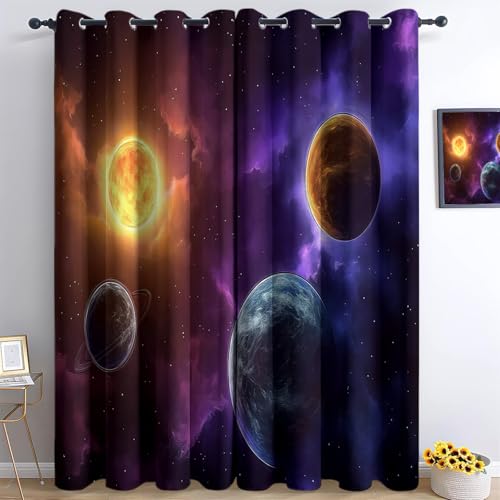 Generisch Verdunkelungsvorhänge 3D Galaxie-Hintergrund Galaxie Ösen Vorhang 2Er Set H166 x B75 cm Verdunkelungsvorhang Blickdicht Fenstergardinen Kinderzimmer Schlafzimmer Wohnzimmer Thermovorha von Generisch