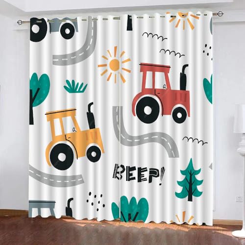 Generisch Verdunklungsvorhänge Kinderzimmer Mädchen Jungen,Kinder Vorhang Blickdicht Baufahrzeuge 2 Stück Mit Ösen,Vorhang Verdunkelung Thermo Schlafzimmer,Auto Traktor Bagger Gardinen,120X140Cm,A8 von Generisch