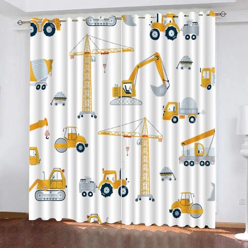 Generisch Verdunklungsvorhänge Kinderzimmer Mädchen Jungen,Kinder Vorhang Blickdicht Baufahrzeuge 2 Stück Mit Ösen,Vorhang Verdunkelung Thermo Schlafzimmer,Auto Traktor Bagger Gardinen,280X245Cm,A18 von Generisch