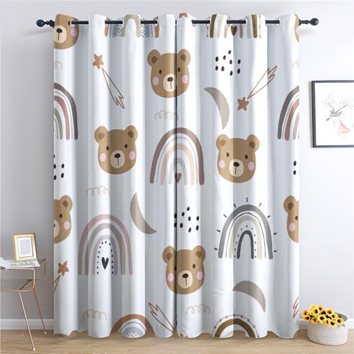 Generisch Vorhänge Bär - Kinder Süße Regenbogen Fenster Gardinen mit Ösen, Vorhang Blickdicht Verdunklungsvorhänge Thermovorhang für Wohnzimmer Schlafzimmer Deko 2er Set, H 160 x B 140 cm U-#147 von Generisch