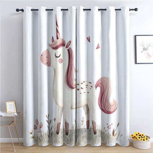 Generisch Vorhänge Einhorn - Mädchen Süße Cartoon Fenster Gardinen mit Ösen, Vorhang Blickdicht Verdunklungsvorhänge Thermovorhang für Wohnzimmer Schlafzimmer Deko 2er Set, H 160 x B 140 cm P-#235 von Generisch