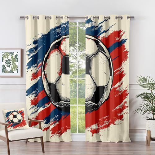 Generisch Vorhänge Fußball - Fußball Sports Jungen Fenster Gardinen mit Ösen, Vorhang Blickdicht Verdunklungsvorhänge Thermovorhang für Wohnzimmer Schlafzimmer Deko 2er Set, H 160 x B 140 cm F#-290 von Generisch