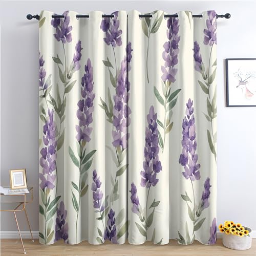 Generisch Vorhänge Lavendel Muster - Mädchen Lila Blumen Fenster Gardinen mit Ösen, Vorhang Blickdicht Verdunklungsvorhänge Thermovorhang für Schlafzimmer Deko 2er Set, H 245 x B 140 cm S-&284 von Generisch