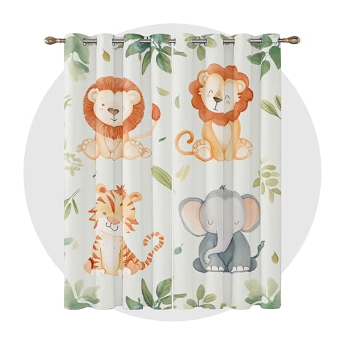 Generisch Vorhänge Safari - Süße Cartoon Zootier Fenster Gardinen mit Ösen, Vorhang Blickdicht Verdunklungsvorhänge Thermovorhang für Wohnzimmer Schlafzimmer Deko 2er Set, H 245 x B 140 cm C#-9 von Generisch