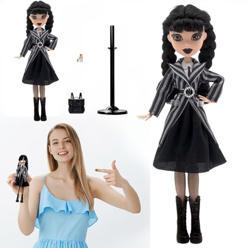 Generisch Wednes𝑑𝑎𝑦 Puppe und Accessoires, Wednes𝑑𝑎𝑦 Sammelfigur in Uniform mit Eiskaltem Händchen und Rucksack, Puppenständer Wednes𝑑𝑎𝑦 Action Figuren,Spielzeug für Fans Mädchen (A) von Generisch