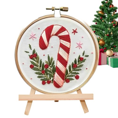 Generisch Weihnachts-Stickset,Stickornament-Set - Weihnachts-Stickset enthält Stoffnadeln und Fäden,Zuckerstangen-Weihnachts-Stickset für Anfänger und Erwachsene von Generisch