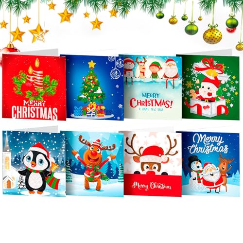 Generisch Weihnachts-Strass-Malerei-Sets, Strass-Kunst-Weihnachtskarten | Strass-Malkarten-Sets,Grußkarten-Set mit Strass-Malerei, Weihnachten, für Kinder, Männer, Erwachsene, Freunde von Generisch