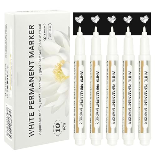 Generisch Weißer Tintenmarker, weißer permanenter Marker | Wasserdichte Farbmarker Stift - 10x Schnelltrocknungsmarkierungswerkzeug, feiner Tippkunststift für, Reifen, Stoff, Metall, Leinwand von Generisch