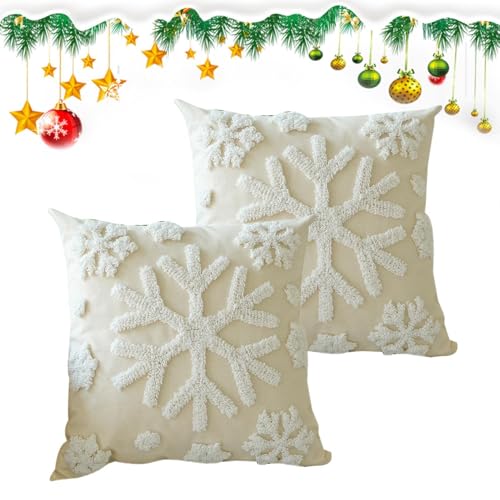 Generisch Winter -Wurfkissen Cover, Schneeflocken Weihnachtswurf -Kissen Cover | 45x45cm/18x18inch Wurfkissen Cover, 2X Snowflakes Square Stickkissen Cover für Urlaub, Winter, Weihnachten von Generisch