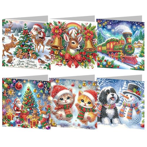 Generish 6er Set DIY Diamond Painting Grußkarten Set Weihnachten,5D Kristall Strass Diamantstickerei Karten Christmas Diamond Painting Greeting Cards Weihnachtskarte for Kinder & Erwachsene von Generisch