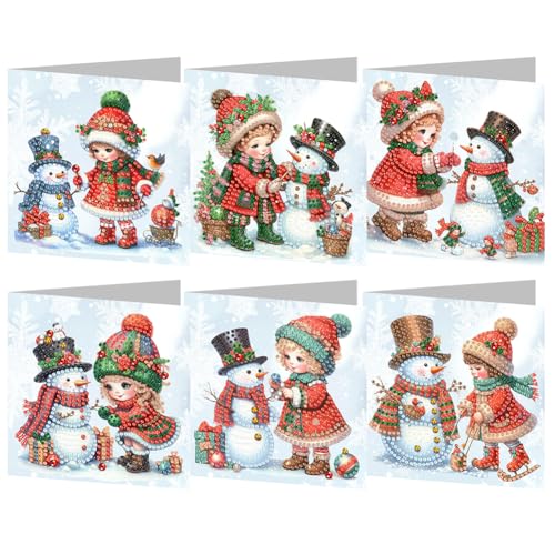 Generish 6er Set DIY Diamond Painting Grußkarten Set Weihnachten,Schneemann Mädchen Kristall Strass Diamantstickerei Karten Christmas Diamond Painting Cards Weihnachtskarte for Kinder&Erwachsene von Generisch