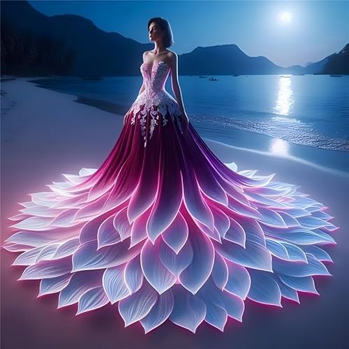 Generish DIY 5D Diamond Painting Mädchen mit wunderschönem Kleid, Schönheit Diamant Malerei Kit Voll Runde Bohrer Malen nach Zahlen Malerei Stickerei Kreuzstich Zuhause Wand Dekoration 40x40cm von Generisch