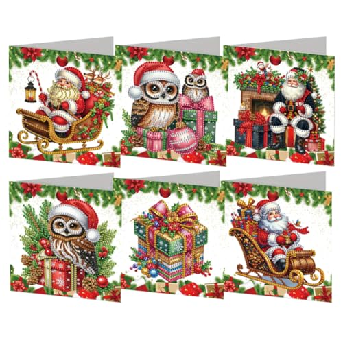 Generish Diamantmalerei Weihnachtskarten Set - 6 verschiedene Weihnachtskarten mit hellen und lustigen Designs und 6 Umschlägen,Weihnachtskarte mit Diamond Painting Weihnachtsgeschenke von Generisch