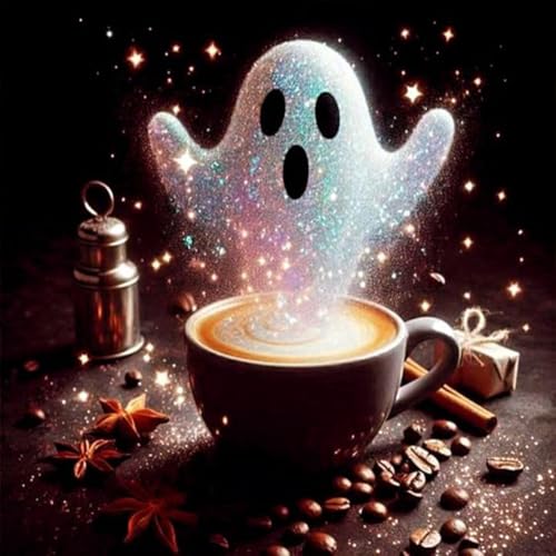 Generish Halloween Diamond Painting Set für Anfänger,DIY 5D diamond painting Halloween bilder Geist Kürbis Kaffee,Diamond Painting für Erwachsene,Home Wall Decor 40x40cm von Generisch