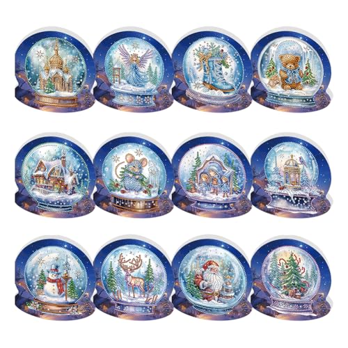 Generish Weihnachtskarten Set,Diamond Painting Weihnachtskarten,12er Set Grußkarten Weihnachten, Klappkarten Frohe Weihnachten mit Umschlägen,Merry Christmas Geschenk Weihnachtsgrüße Dankeschön Karte von Generisch