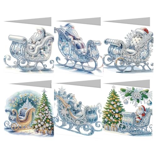 Generish Weihnachtskarten Set,Diamond Painting Weihnachtskarten,6er Set Grußkarten Weihnachten, Klappkarten Frohe Weihnachten mit Umschlägen,Merry Christmas Geschenk Weihnachtsgrüße Dankeschön Karte von Generisch