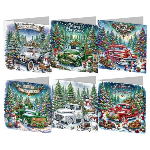 Generish Weihnachtskarten Set,Diamond Painting Weihnachtskarten,6er Set Grußkarten Weihnachten, Klappkarten Frohe Weihnachten mit Umschlägen,Merry Christmas Geschenk Weihnachtsgrüße Dankeschön Karte von Generisch